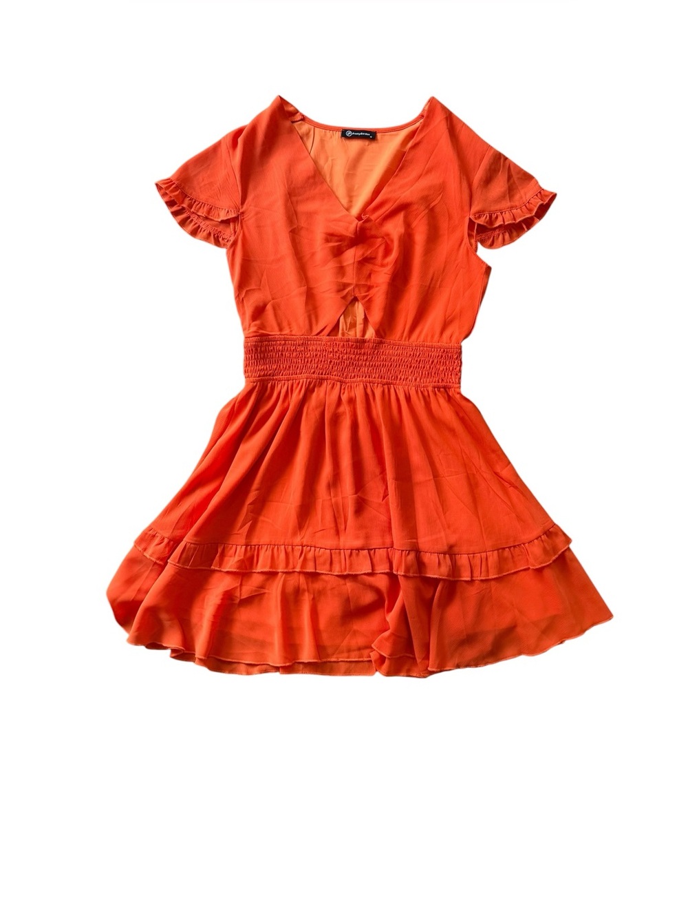 PrettyGarden Orange Cutout Ruffle Mini Dress Smocked Waist Size M